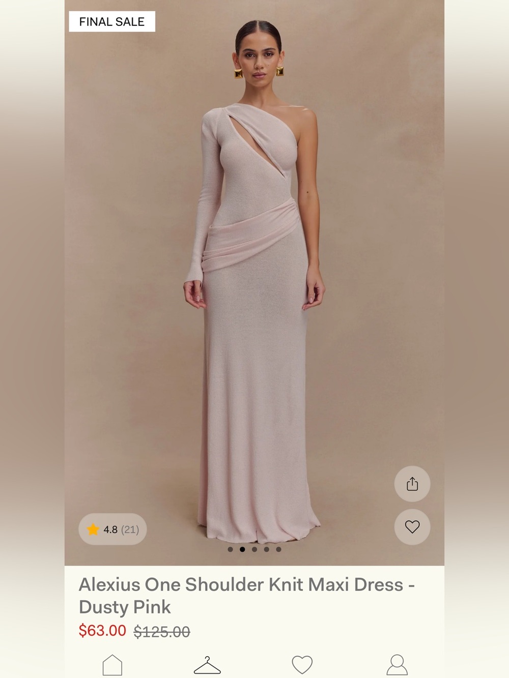 Meshki Dusty Pink One-Shoulder Cutout Maxi Dress
